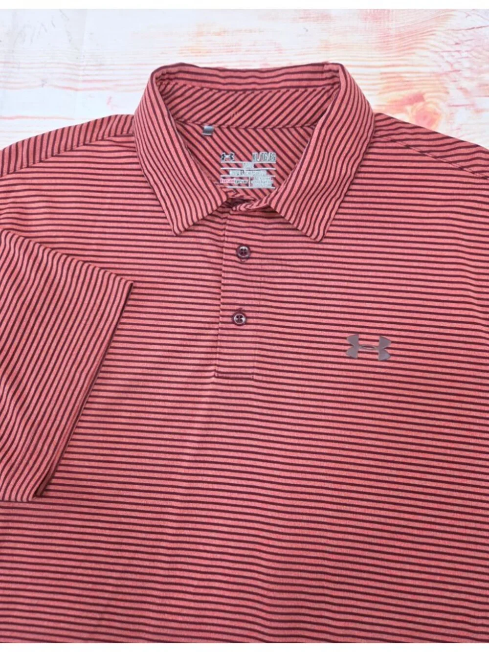 Under Armour Mens Loose Fit HeatGear Polo XL Red Striped Moisture Wicking